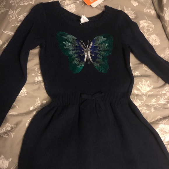 Gymboree knit navy dress. With sequin butterfly NWT. Size 5 - Picture 2 of 5